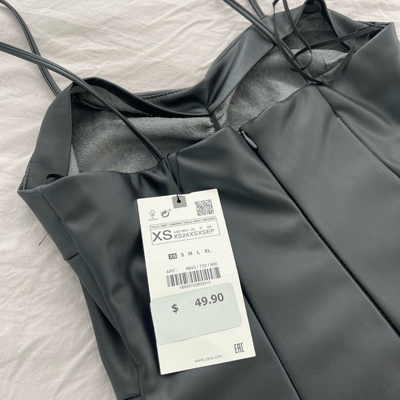 ZARA faux leather mini dress black XS brand new - Picture 2 of 8